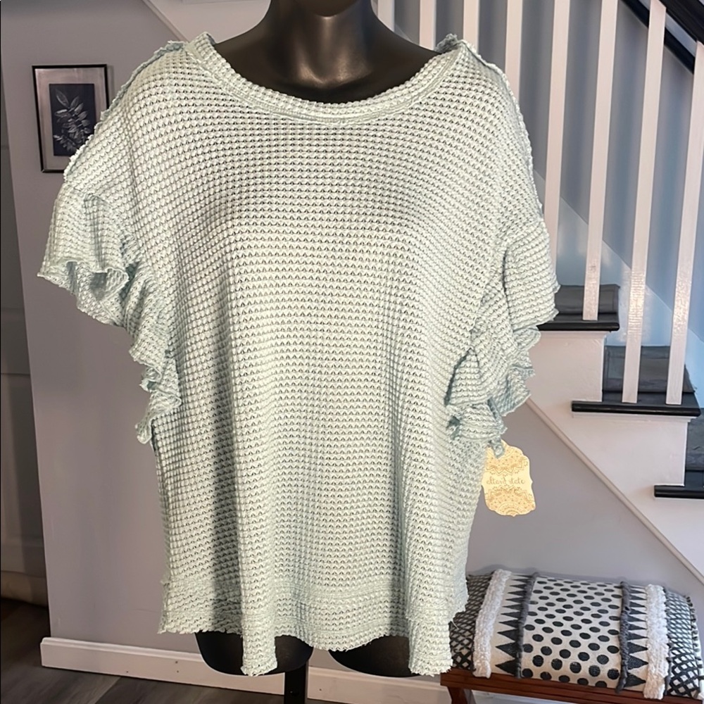 Altar'd State Aqua Summer Ruffle Sleeve Sweater. Gauzy and Soft!